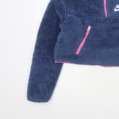 Nike Women’s Blue XS 1/4 Zip Sherpa Fleece Sweatshirt Pink Trim