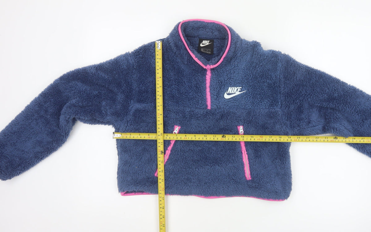 Nike Women’s Blue XS 1/4 Zip Sherpa Fleece Sweatshirt Pink Trim