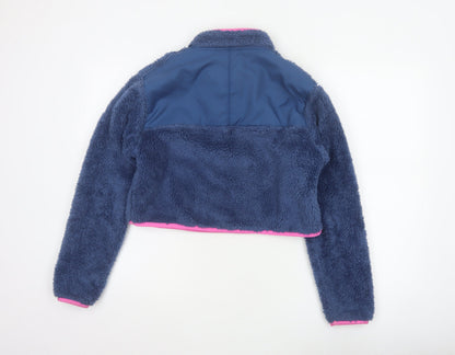 Nike Women’s Blue XS 1/4 Zip Sherpa Fleece Sweatshirt Pink Trim
