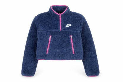 Nike Women’s Blue XS 1/4 Zip Sherpa Fleece Sweatshirt Pink Trim