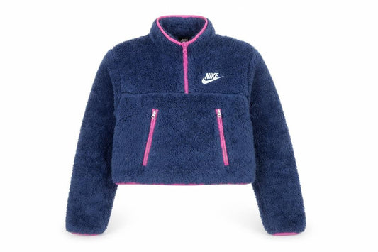 Nike Women’s Blue XS 1/4 Zip Sherpa Fleece Sweatshirt Pink Trim