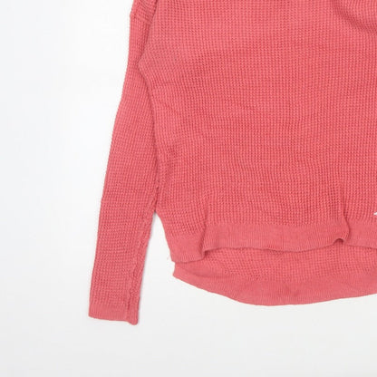 Hollister Women Pink S Waffle Knit Crew Neck Logo Pullover Jumper