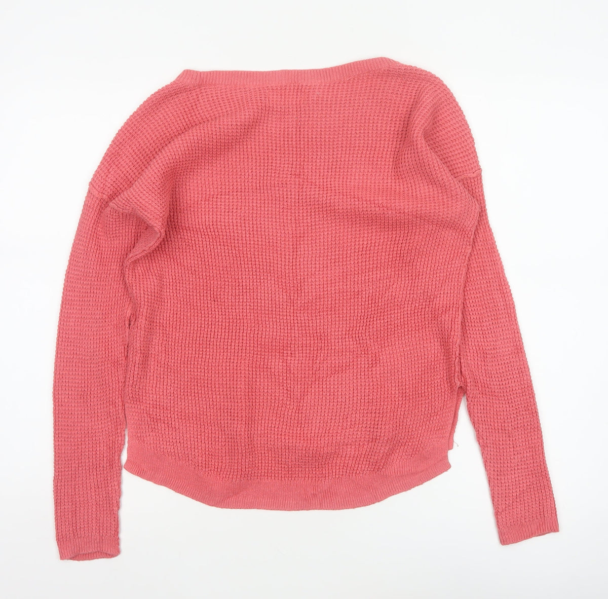 Hollister Women Pink S Waffle Knit Crew Neck Logo Pullover Jumper