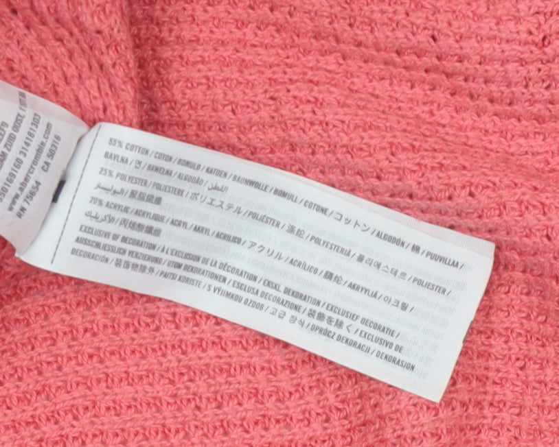Hollister Women Pink S Waffle Knit Crew Neck Logo Pullover Jumper