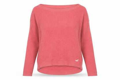 Hollister Women Pink S Waffle Knit Crew Neck Logo Pullover Jumper