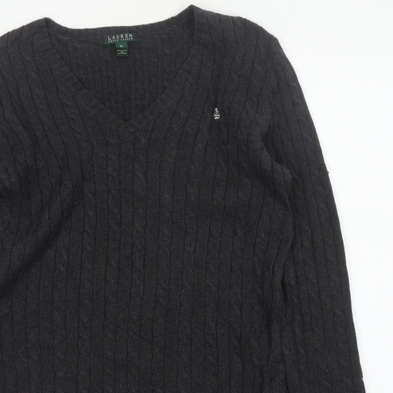 Lauren Ralph Lauren Men Black M Cable Knit V-Neck Logo Jumper
