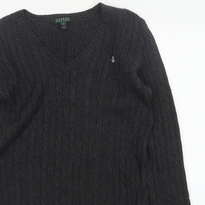 Lauren Ralph Lauren Men Black M Cable Knit V-Neck Logo Jumper