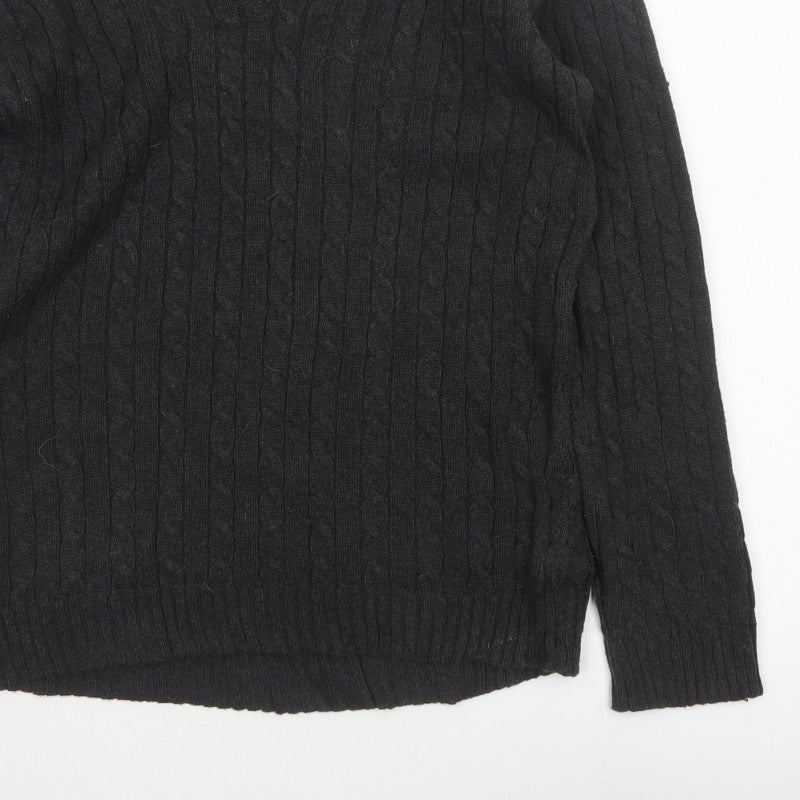 Lauren Ralph Lauren Men Black M Cable Knit V-Neck Logo Jumper