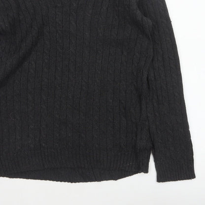 Lauren Ralph Lauren Men Black M Cable Knit V-Neck Logo Jumper