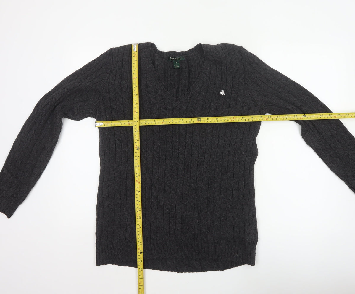 Lauren Ralph Lauren Men Black M Cable Knit V-Neck Logo Jumper