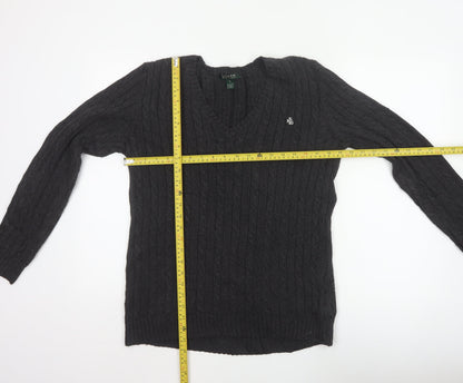 Lauren Ralph Lauren Men Black M Cable Knit V-Neck Logo Jumper