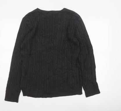Lauren Ralph Lauren Men Black M Cable Knit V-Neck Logo Jumper