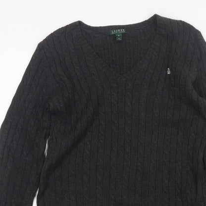 Lauren Ralph Lauren Men Black M Cable Knit V-Neck Logo Jumper