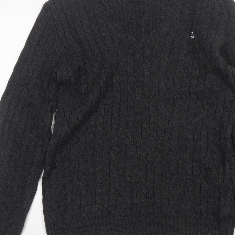 Lauren Ralph Lauren Men Black M Cable Knit V-Neck Logo Jumper