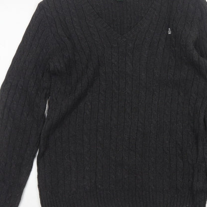 Lauren Ralph Lauren Men Black M Cable Knit V-Neck Logo Jumper