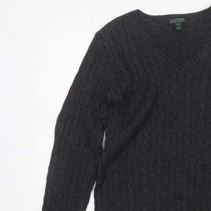 Lauren Ralph Lauren Men Black M Cable Knit V-Neck Logo Jumper
