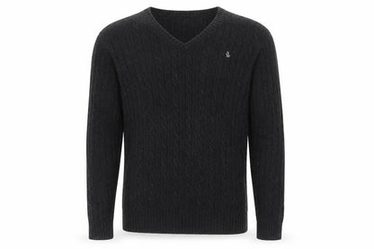 Lauren Ralph Lauren Men Black M Cable Knit V-Neck Logo Jumper