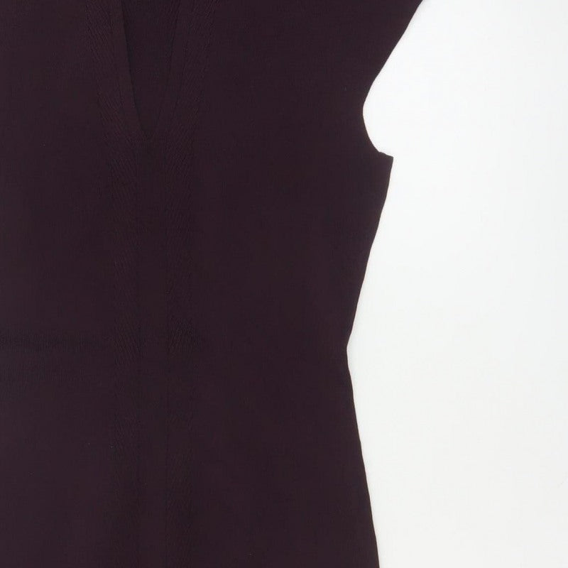 Reiss Women Purple UK 10 Bodycon Knit Knee Length V-Neck Dress