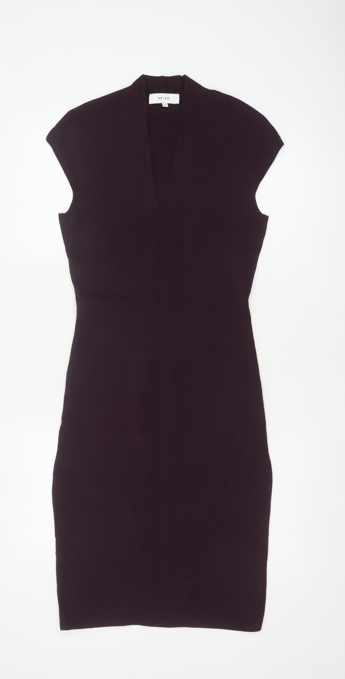 Reiss Women Purple UK 10 Bodycon Knit Knee Length V-Neck Dress