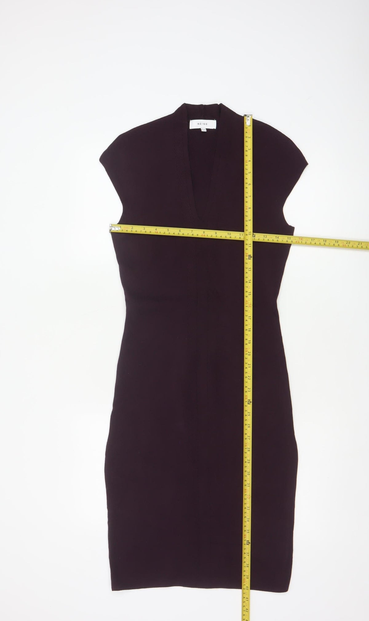 Reiss Women Purple UK 10 Bodycon Knit Knee Length V-Neck Dress