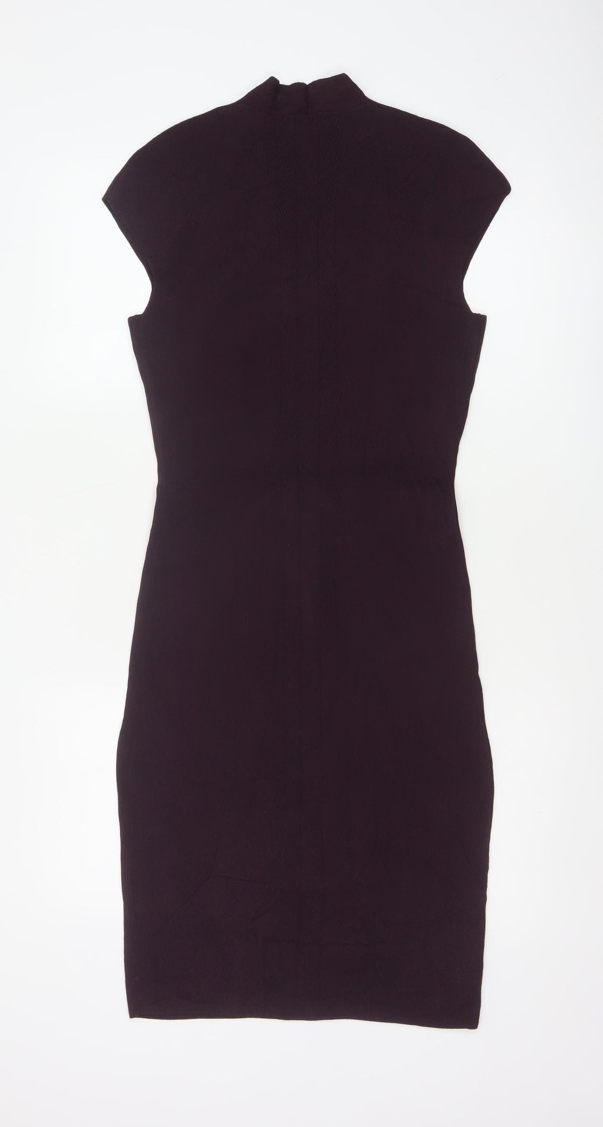Reiss Women Purple UK 10 Bodycon Knit Knee Length V-Neck Dress