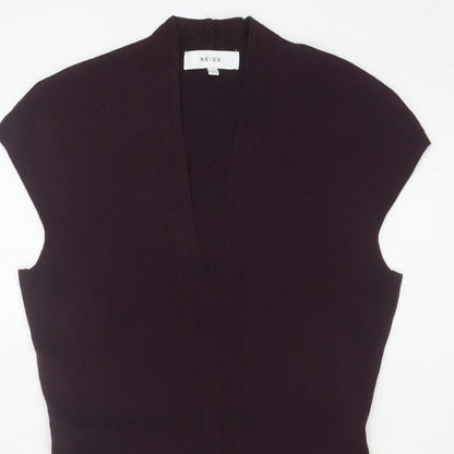 Reiss Women Purple UK 10 Bodycon Knit Knee Length V-Neck Dress