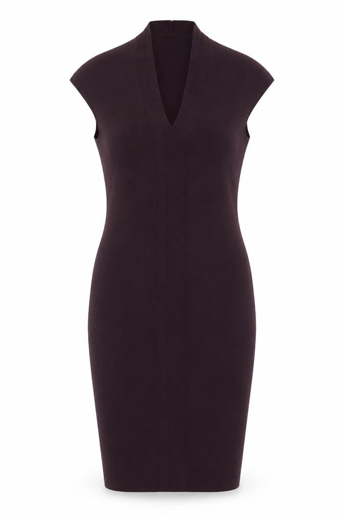 Reiss Women Purple UK 10 Bodycon Knit Knee Length V-Neck Dress