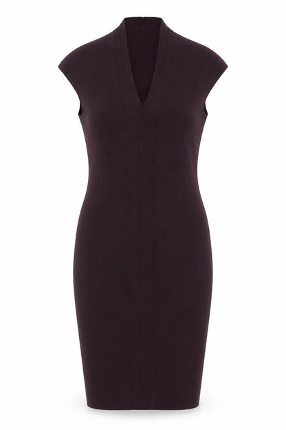 Reiss Women Purple UK 10 Bodycon Knit Knee Length V-Neck Dress