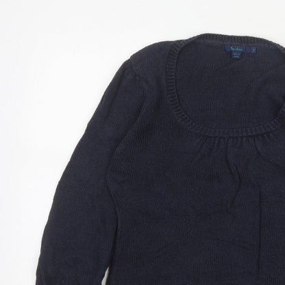 Boden Women Blue UK 12 Linen Silk Cable Knit Scoop Neck Balloon Sleeve Jumper