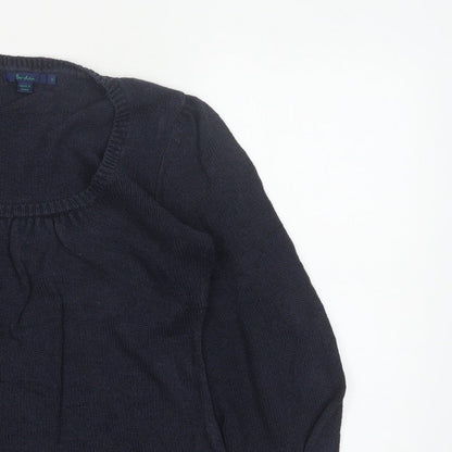 Boden Women Blue UK 12 Linen Silk Cable Knit Scoop Neck Balloon Sleeve Jumper