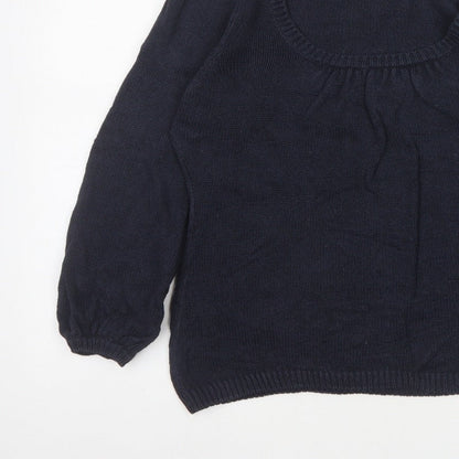 Boden Women Blue UK 12 Linen Silk Cable Knit Scoop Neck Balloon Sleeve Jumper
