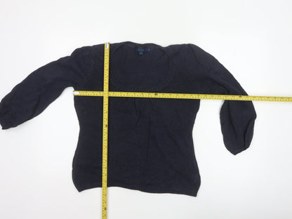 Boden Women Blue UK 12 Linen Silk Cable Knit Scoop Neck Balloon Sleeve Jumper