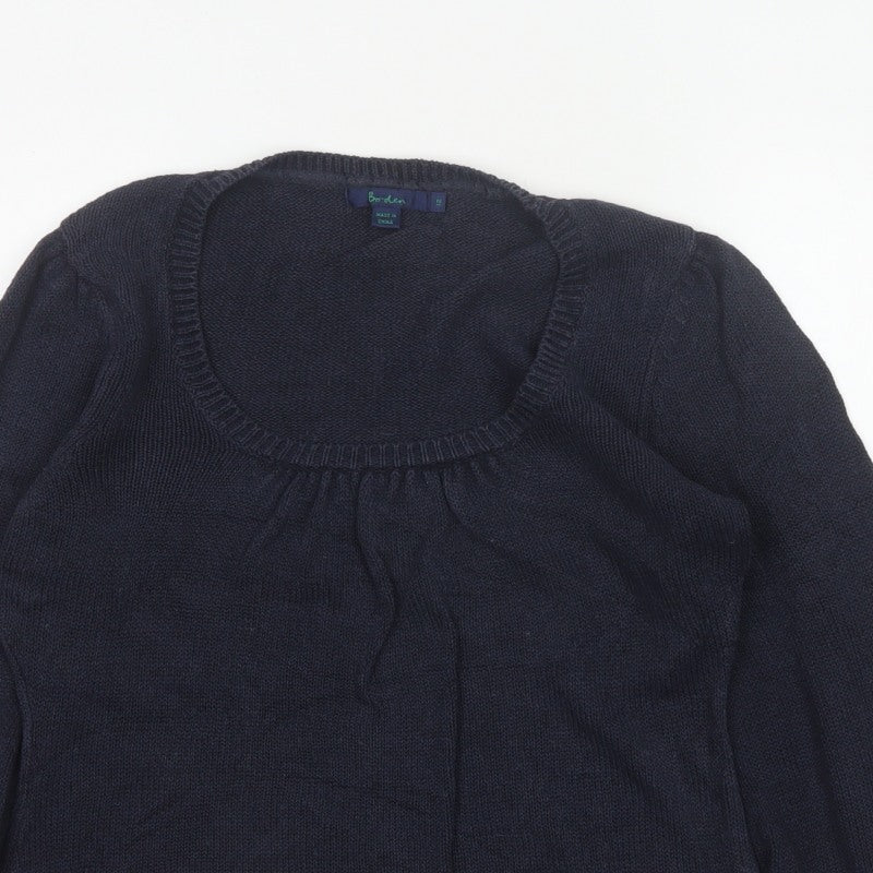 Boden Women Blue UK 12 Linen Silk Cable Knit Scoop Neck Balloon Sleeve Jumper