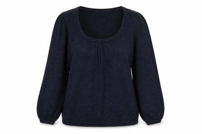 Boden Women Blue UK 12 Linen Silk Cable Knit Scoop Neck Balloon Sleeve Jumper