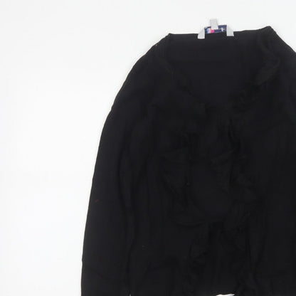 Crew Clothing Co. Women Black Size 10 Ruffle Open Cardigan Cotton Knit