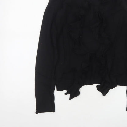 Crew Clothing Co. Women Black Size 10 Ruffle Open Cardigan Cotton Knit