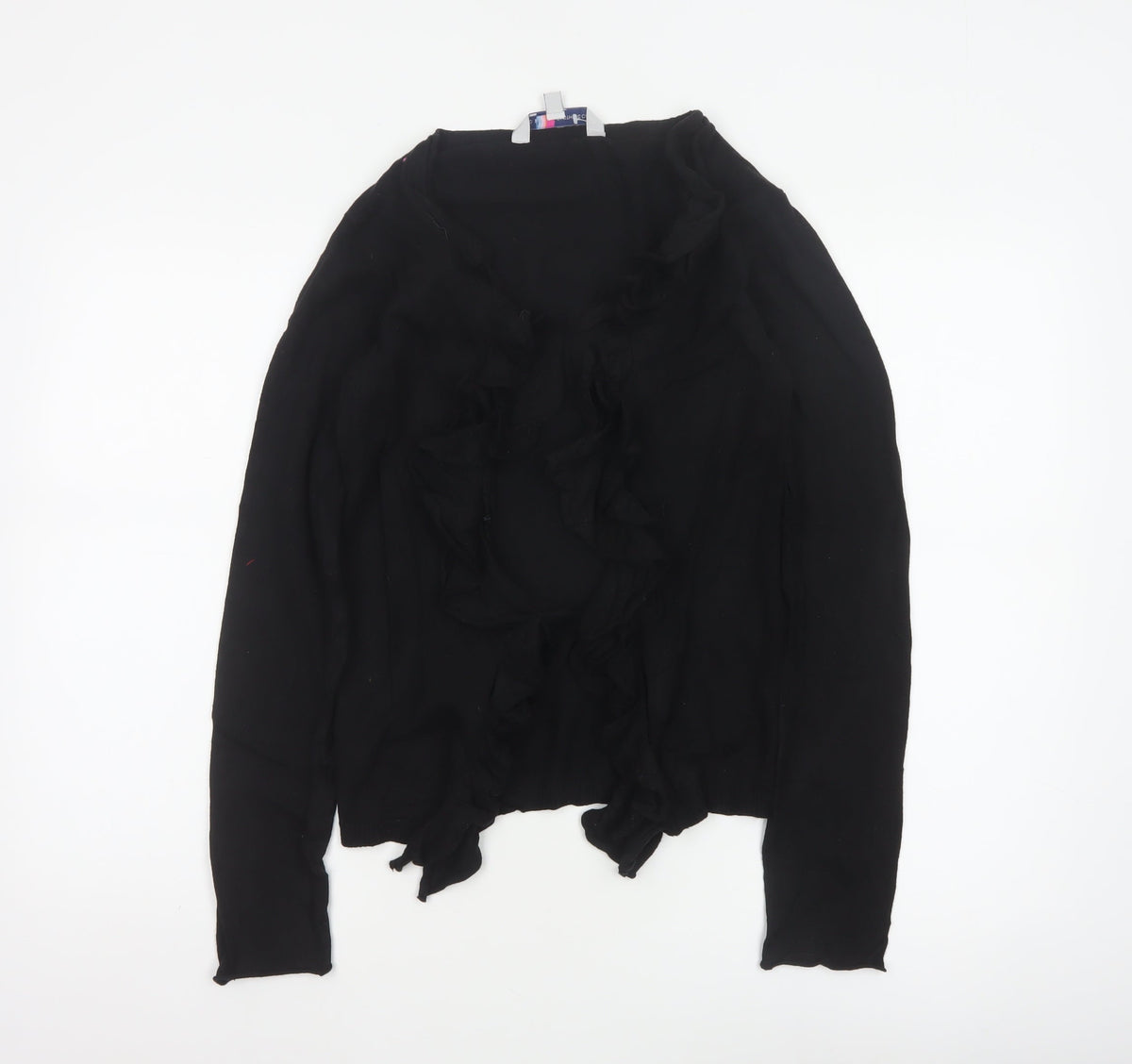 Crew Clothing Co. Women Black Size 10 Ruffle Open Cardigan Cotton Knit