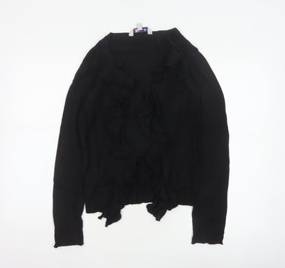 Crew Clothing Co. Women Black Size 10 Ruffle Open Cardigan Cotton Knit