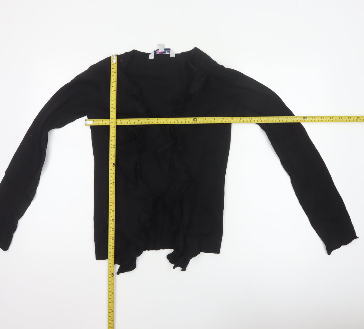 Crew Clothing Co. Women Black Size 10 Ruffle Open Cardigan Cotton Knit