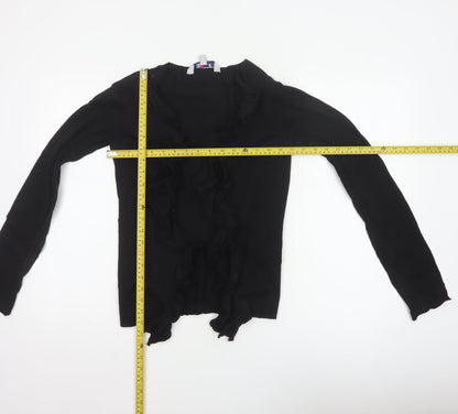 Crew Clothing Co. Women Black Size 10 Ruffle Open Cardigan Cotton Knit