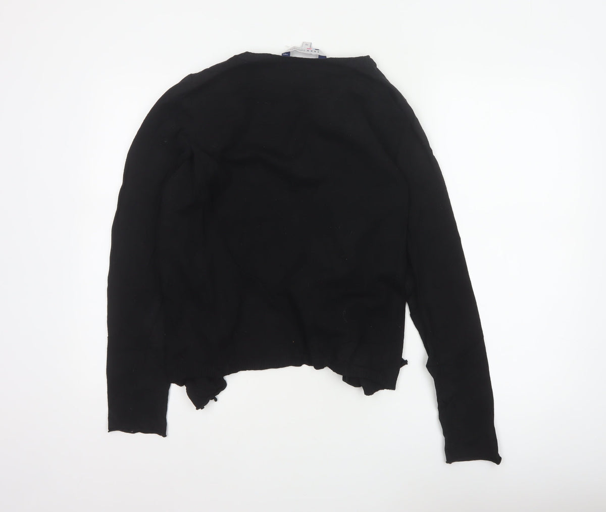 Crew Clothing Co. Women Black Size 10 Ruffle Open Cardigan Cotton Knit
