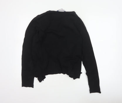Crew Clothing Co. Women Black Size 10 Ruffle Open Cardigan Cotton Knit