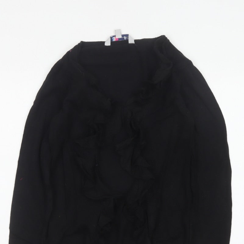 Crew Clothing Co. Women Black Size 10 Ruffle Open Cardigan Cotton Knit