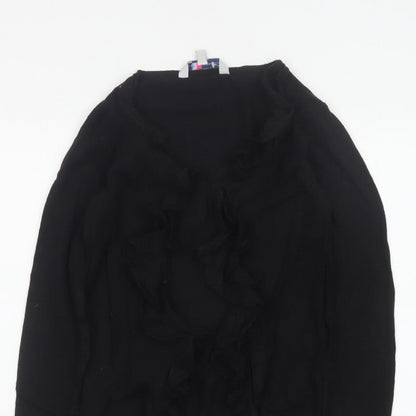 Crew Clothing Co. Women Black Size 10 Ruffle Open Cardigan Cotton Knit