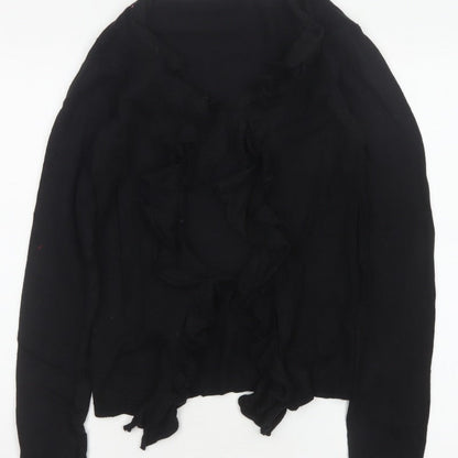 Crew Clothing Co. Women Black Size 10 Ruffle Open Cardigan Cotton Knit