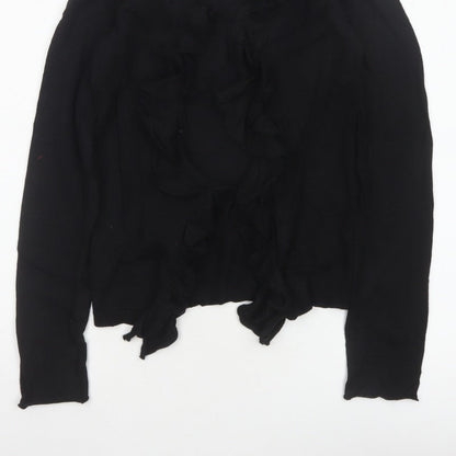 Crew Clothing Co. Women Black Size 10 Ruffle Open Cardigan Cotton Knit