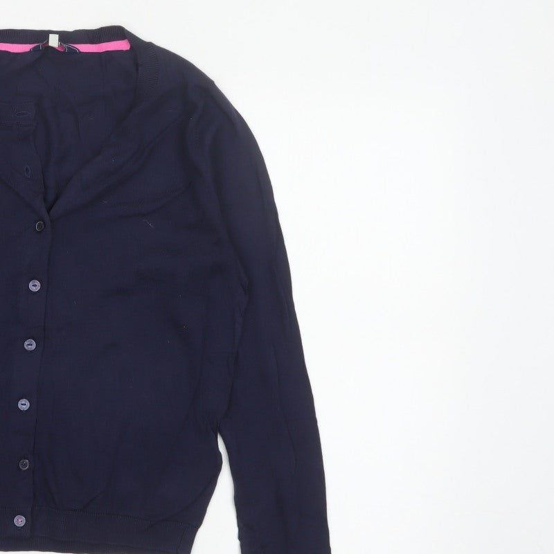 Joules Women Blue UK 12 Cotton Button-Up Round Neck Cardigan