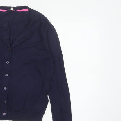 Joules Women Blue UK 12 Cotton Button-Up Round Neck Cardigan