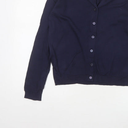 Joules Women Blue UK 12 Cotton Button-Up Round Neck Cardigan