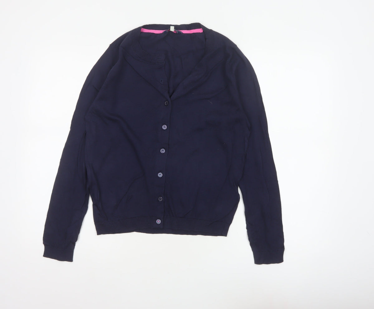 Joules Women Blue UK 12 Cotton Button-Up Round Neck Cardigan